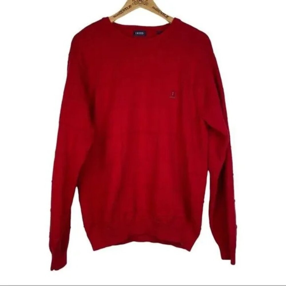 IZOD MEN'S RED KNIT LONG‎ SLEEVE PULL-OVER SWEATER SIZE LARGE-EUC
